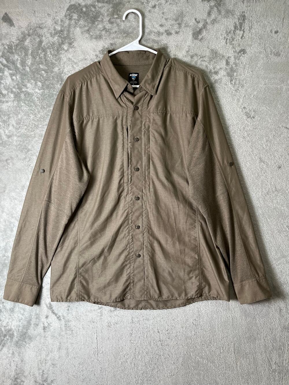 Kuhl Men’s Airspeed Long Sleeve Button Down Shirt Tan Outdoor Hiking Travel L